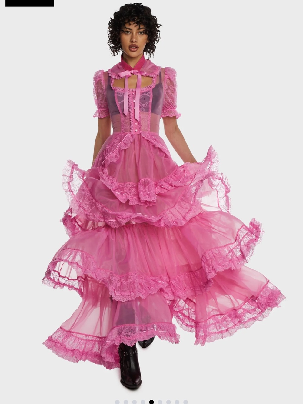 Current Mood Hot Pink Lace Tiered Maxi Dress with Ruffle Tiers